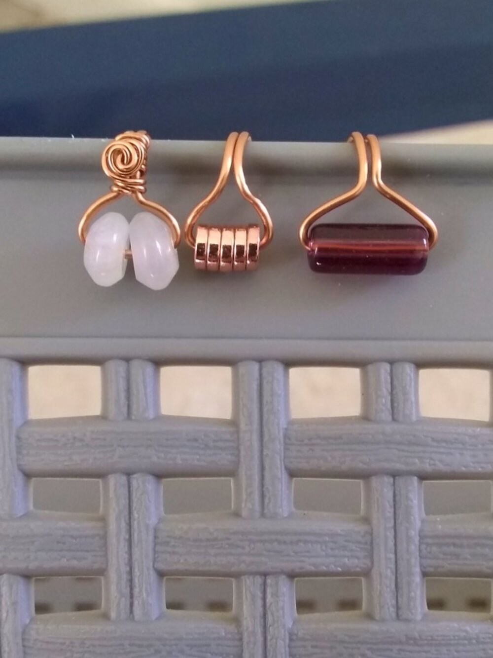 Handmade! 3 Unique Ear Cuffs: Stone, Copper, Mauve Glass - Boho Festival OOAK
